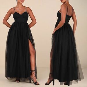NWOT Lulus Convincingly Graceful Black Tulle Bustier-Style Bodice Maxi Dress